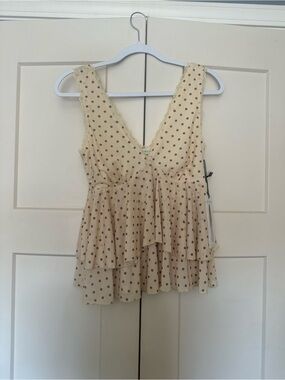 Polka Dot Cream Ruffle V-Neck Camisole